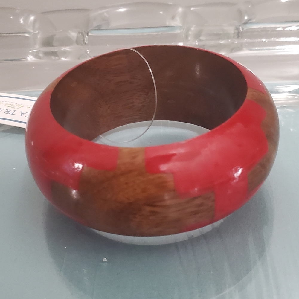 Red handmade wooden bracelet